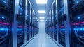 Modern Server Room With Blinking Lights and Cables, Data Center Corridor Royalty Free Stock Photo