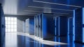 Modern Server Room with Blue LED Lights, Data Center Interior, Technology Background Royalty Free Stock Photo