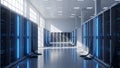 Modern Server Room Data Center with Blue LED Lights and Network Cables Royalty Free Stock Photo