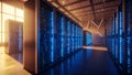 Modern Server Room Data Center with Blue LED Lights and Racks Royalty Free Stock Photo