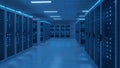 Modern Server Room Data Center Blue Light, Technology Rack, Network Storage, Cloud Computing Infrastructure Royalty Free Stock Photo