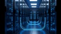 Modern Server Room Data Center with Blue Light Trails, High-Tech IT Infrastructure Royalty Free Stock Photo