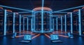 Modern server room with glowing blue and orange lights, data center technology, network hub Royalty Free Stock Photo