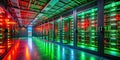 Modern Server Room with Green and Red Lights Data Center Interior Royalty Free Stock Photo