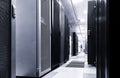 Modern server room interior in big datacenter for exchanging cyber data, cloud computing and connection, Black and white toning Royalty Free Stock Photo