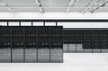 Modern server room interior. Datacenter, security and database concept. Royalty Free Stock Photo