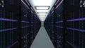 Modern server room interior in datacenter, web network and internet telecommunication technology, big data storage and Royalty Free Stock Photo