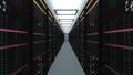 Modern server room interior in datacenter, web network and internet telecommunication technology, big data storage and Royalty Free Stock Photo