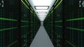 Modern server room interior in datacenter, web network and internet telecommunication technology, big data storage and Royalty Free Stock Photo