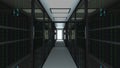 Modern server room interior in datacenter, web network and internet telecommunication technology, big data storage and Royalty Free Stock Photo