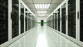 Modern server room interior in datacenter, web network and internet telecommunication technology, big data storage and Royalty Free Stock Photo