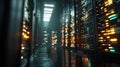 Modern Server Room with Neon Lights â Abstract Technology Background for Cloud Storage, Networking, and AI Innovation Royalty Free Stock Photo
