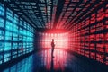 Modern servers data center room, big data structure. Cloud, internet or cyberspace technology concept. Ai generative