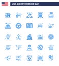 Modern Set of 25 Blues and symbols on USA Independence Day such as independence; festival; tent; usa; text