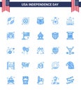 Modern Set of 25 Blues and symbols on USA Independence Day such as monument; cash; american; bag; dollar