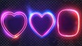 Modern set of colored light stripes, frames with glowing tape and led strips in shapes of hearts, circles and squares on Royalty Free Stock Photo