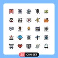 Modern Set of 25 Filled line Flat Colors Pictograph of transfer, dollar, food, money, microphone