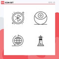 Modern Set of 4 Filledline Flat Colors Pictograph of bluetooth, lighthouse, death, global business, light