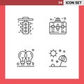 Line Pack of 4 Universal Symbols of city, idea, light, hobbies, light bulb Royalty Free Stock Photo