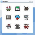 Modern Set of 9 Filledline Flat Colors Pictograph of cloud, interior, sending, furniture, bed Royalty Free Stock Photo