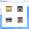 Modern Set of 4 Filledline Flat Colors Pictograph of console, web security, hardware, page lock, card