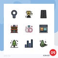 Modern Set of 9 Filledline Flat Colors Pictograph of ring, diamond, infrastructure, hotel, apartment