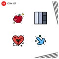 Modern Set of 4 Filledline Flat Colors and symbols such as apple, love, food, bio, arrow