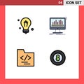 Modern Set of 4 Filledline Flat Colors and symbols such as bulb, file, analytics, data, snooker