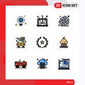 Modern Set of 9 Filledline Flat Colors and symbols such as feature, shield, camera, security, car