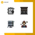 Modern Set of 4 Filledline Flat Colors and symbols such as performance management, database, buildings, shop front, storage