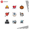 Modern Set of 9 Filledline Flat Colors and symbols such as seo, hand, pumpkin, business, love