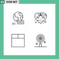 Modern Set of 4 Filledline Flat Colors and symbols such as world, wireframe, heart, valentine, research