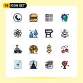 Modern Set of 16 Flat Color Filled Lines Pictograph of react, gear, code, seo, development