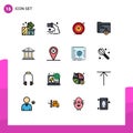 Modern Set of 16 Flat Color Filled Lines and symbols such as lock, folder, sewage, document, heart