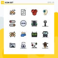 Modern Set of 16 Flat Color Filled Lines and symbols such as switch, down, cherry, knowledge, head