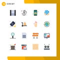 Pack of 16 Modern Flat Colors Signs and Symbols for Web Print Media such as bucket, world, summer, globe, shopping Royalty Free Stock Photo