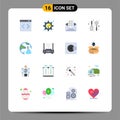Modern Set of 16 Flat Colors Pictograph of networking, connect, business, cloud, skimmer