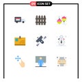 Modern Set of 9 Flat Colors Pictograph of satellite, broadcasting, maracas, broadcast, identity