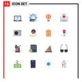 Modern Set of 16 Flat Colors Pictograph of unlock, email, graph, communication, air