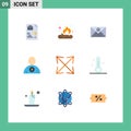 Modern Set of 9 Flat Colors Pictograph of zoom, arrow, inbox, human, booked