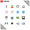 Modern Set of 16 Flat Colors and symbols such as gender, letter, globe, envelope, communication
