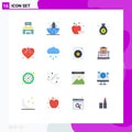 Modern Set of 16 Flat Colors and symbols such as love, money, global, finance, fruit