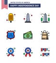 Modern Set of 9 Flat Filled Lines and symbols on USA Independence Day such as handbag; usa; american; amearican; dollar Royalty Free Stock Photo