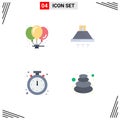 Modern Set of 4 Flat Icons Pictograph of balloons, alarm, party, kitchen, clock