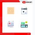 Modern Set of 4 Flat Icons Pictograph of block, website, password, internet, chart