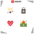 Modern Set of 4 Flat Icons Pictograph of bulb, emoji, valentines, gift, face