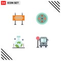 Modern Set of 4 Flat Icons Pictograph of construction banner, scientific study of the origin of the earth, under construction