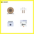 Modern Set of 4 Flat Icons Pictograph of donut, date, axe, tool, secure