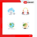Modern Set of 4 Flat Icons Pictograph of file, globe, cloud, music, discover
