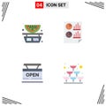 Modern Set of 4 Flat Icons Pictograph of food, open, watermelon, document, store